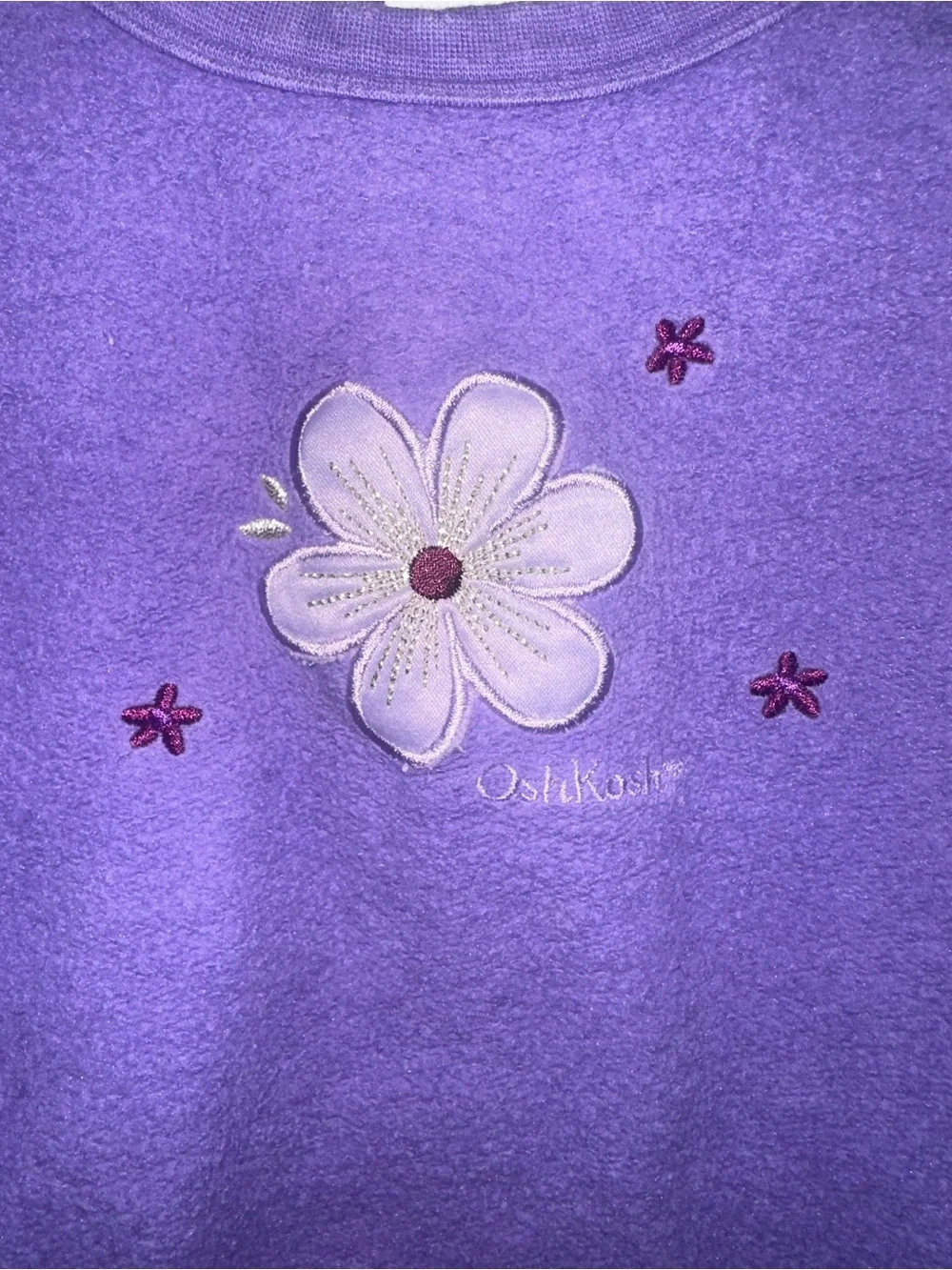 Vintage OshKosh B’Gosh Embroidered Purple Floral Fleece Top Size 4T